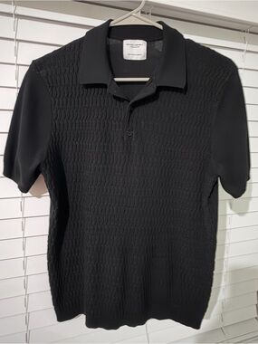 Refinery Republic  short-sleeve polo in black with a textured front panel
